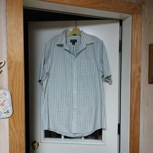 New Eddie Bauer White Green Short Sleeve Button Down Shirt Size Men's XL Tall